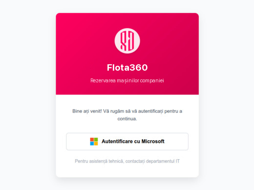 Ecranul de autentificare al aplicației Flota360